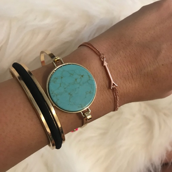 NWT Turquoise or White Marble Stone Gold Bangle - Picture 3 of 7